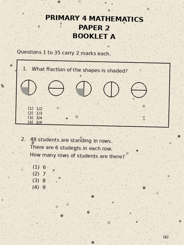A noisy scanned exam paper, showing speckles and uneven contrast